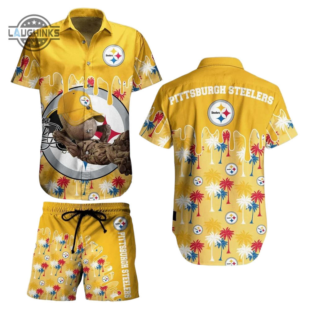 Pittsburgh Steelers Nfl Hawaiian Shirt Groot Graphic New Summer Perfect Best Gift Ever Marvel Hugs Sports Football Aloha Shirt And Shorts Set - Laughinks