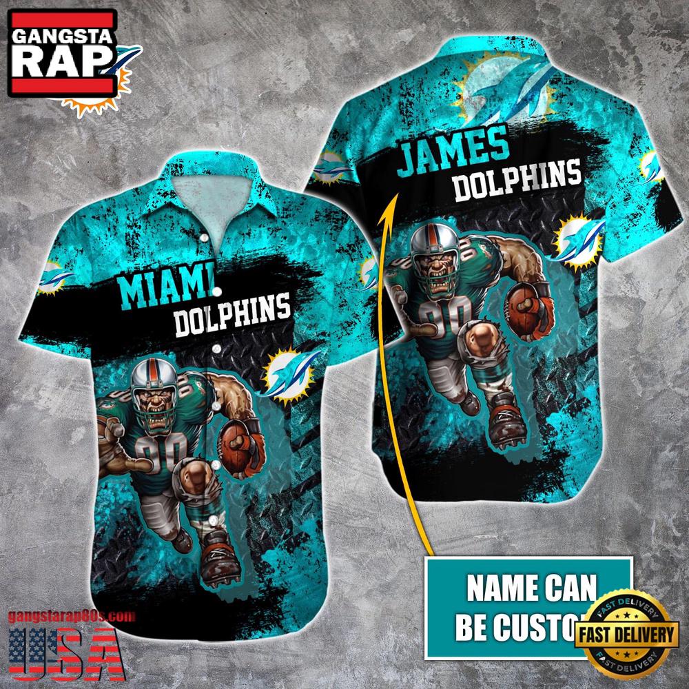 NFL Miami Dolphins Warrior Mascot Custom Name Aloha Hawaiian Shirt - Gangstarap80S